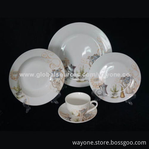 20-piece Ceramic Dinnerware Set, Coffee Design, Round Shape, Food and Dishwasher Safe, Lead-free